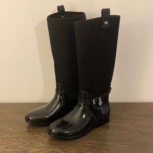 Michael Kors Charm Stretch Black Rubber Tall Rain Boots Equestrian Inspired